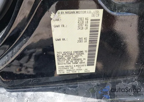 2020 Nissan Altima S Fwd from USA, damaged, VIN 1N4BL4BV3LC140505